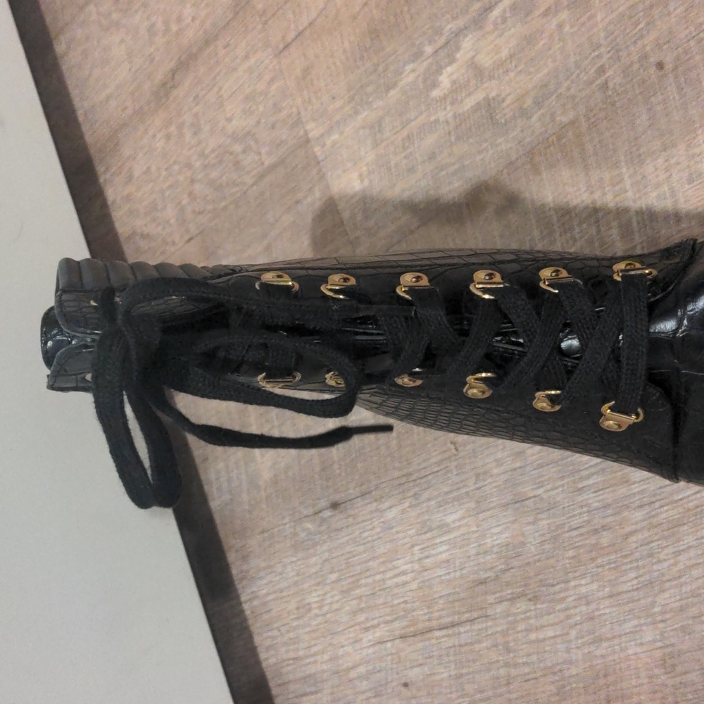 Shoe Dazzle Black Croc Lace-Up Boots - Picture 6 of 7